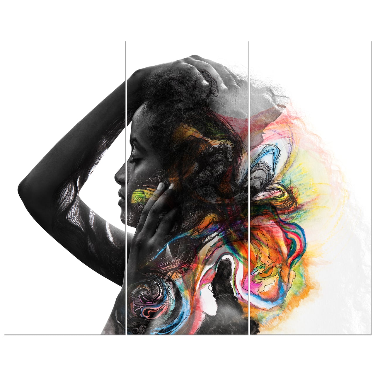 Designart - Beautiful Woman Portrait - Glamour Painting Print on Wrapped Canvas set